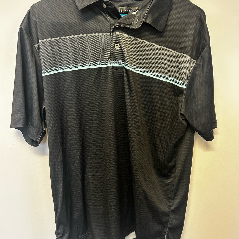 PGA Tour Black Performance Polo Shirt Moisture-Wicking Design